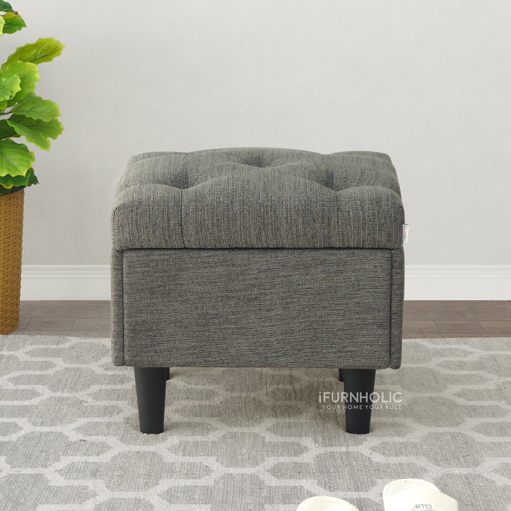 iFURNHOLIC Sabrina Storage Stool I Bangku dengan tempat simpan | Kursi Rias Minimalis | Ottoman Kotak | Footrest Minimalis - Abu Abu